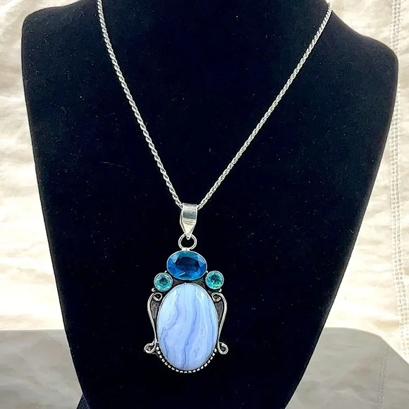 Vtg.18”Sterling Silver Necklace With Sterling Silver Pendant - Picture 1 of 8